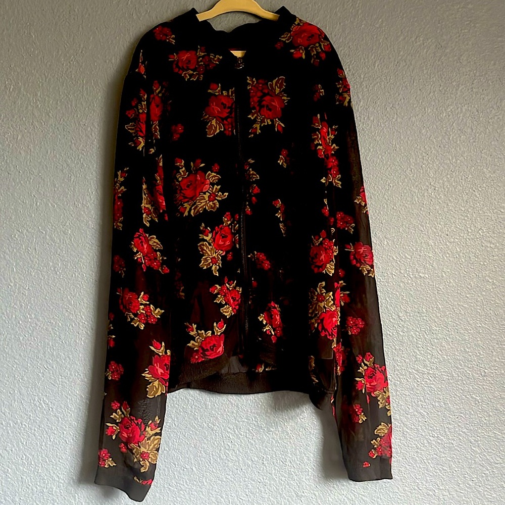 Selena Gomez see-through rose printed bomber jacket. Size M, fits like a S.
